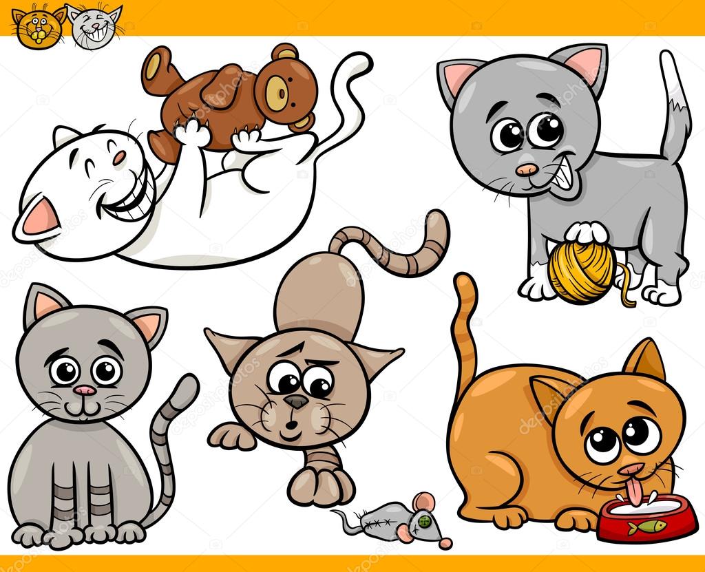 Feliz gatos desenho animado ilustração conjunto imagem vetorial de  izakowski© 49695289